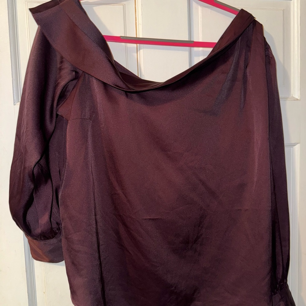 Express off the shoulder burgandy Satin Women's Top